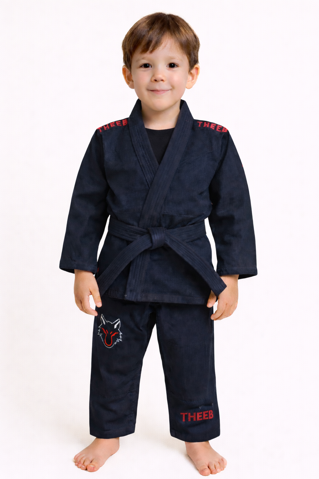 THEEB Kids BJJ Gi – 450 GSM Cotton with Embroidery & Signature Wolf Lining