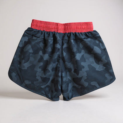 My Store THEEB adults' MMA shorts in dark grey camouflage print with a red elastic waistband.