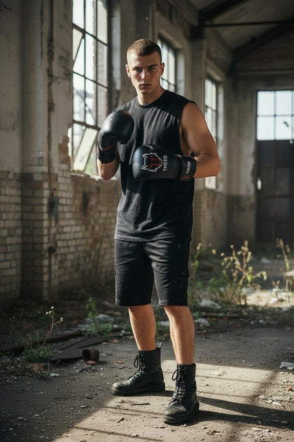 My Store black leather combat boots with laces and thick soles. Men's combat boots for training.