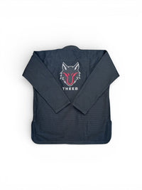 My Store THEEB Kids BJJ Gi, black 450 GSM cotton with wolf embroidery on back. Ideal for training and competition.