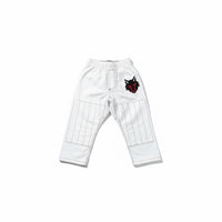 My Store THEEB Kids BJJ Gi pants in white cotton with embroidered wolf logo and reinforced stitching.